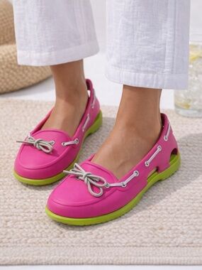 Crocs Boat Shoes Pink Green Barbiecore Preppy Summer Slip On Women’s Size 10